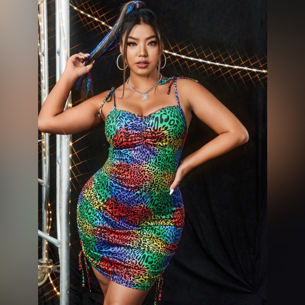 Plus Leopard & Ombre Tie Hem Bodycon Dress